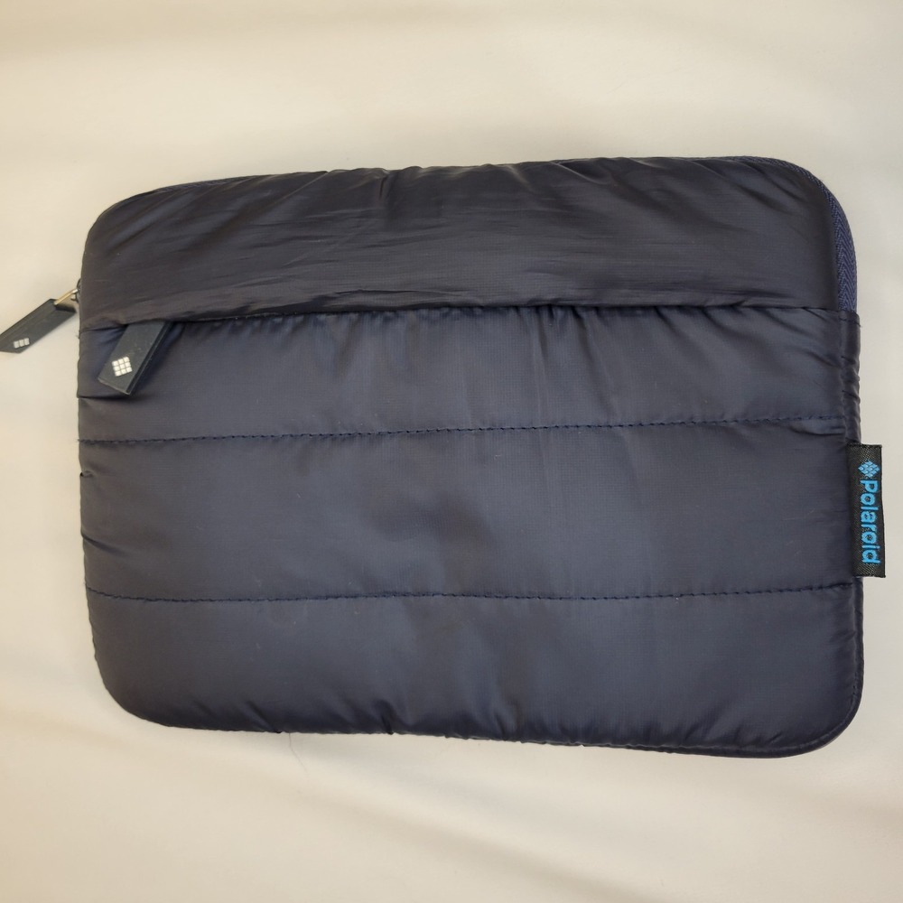 Poloroid Puffer Zip Pouch Navy Fleece Lined 9.75"x 7.25"